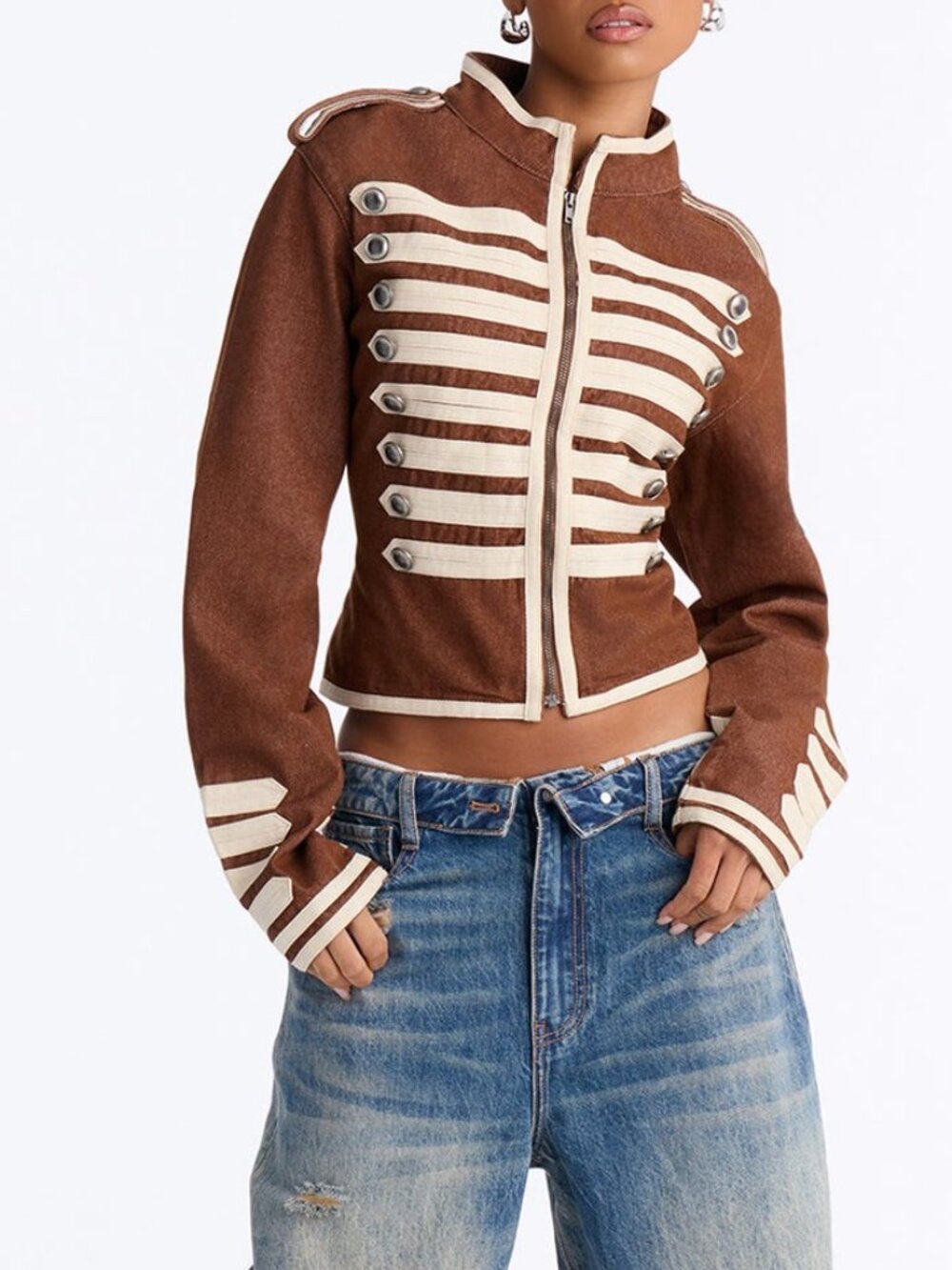 Women's denim jacket in military style - Picture 2 of 4